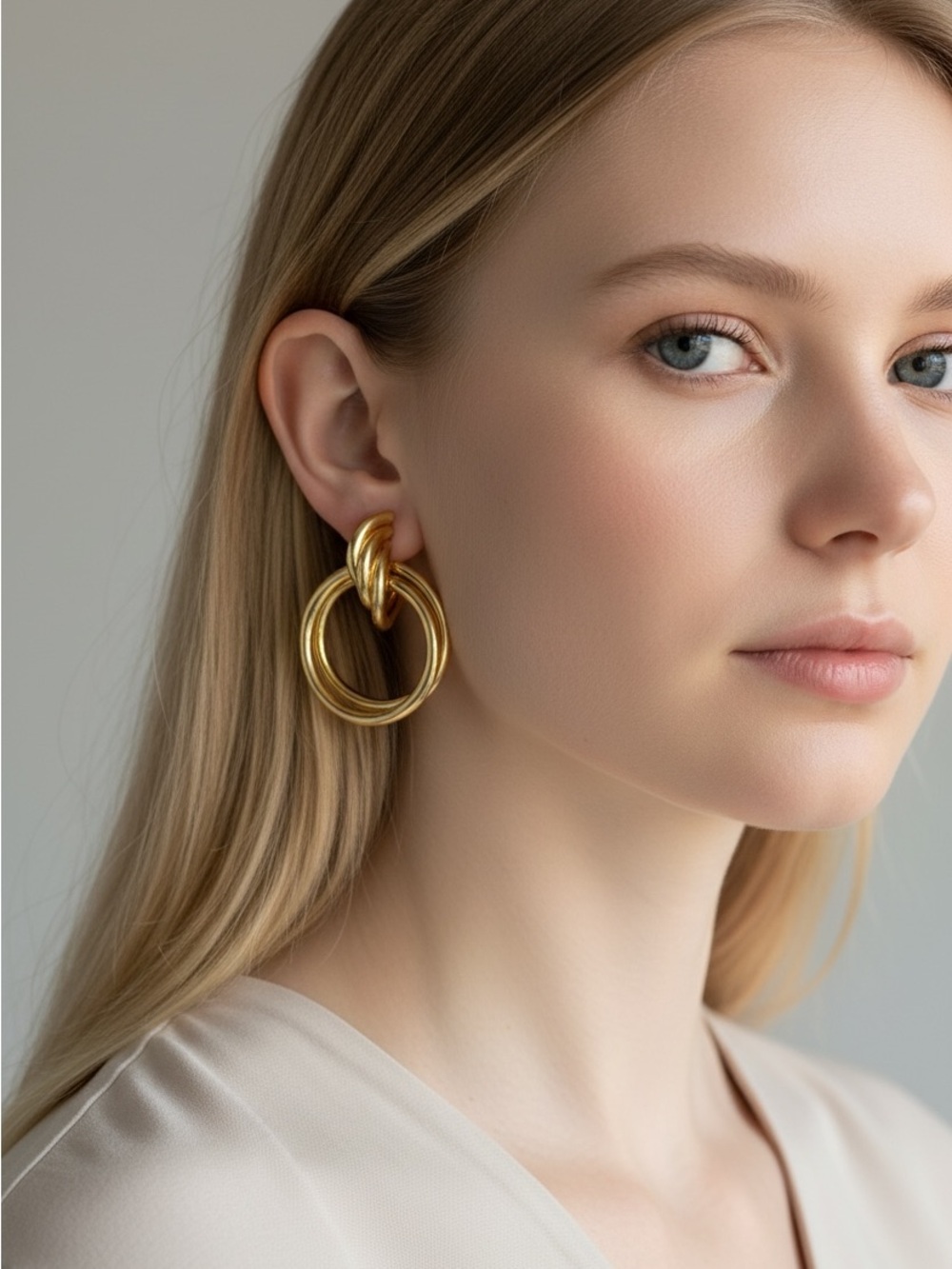 10/23 Gold Hoop Knot Drop Earrings - Elegant Women's Jewelry
